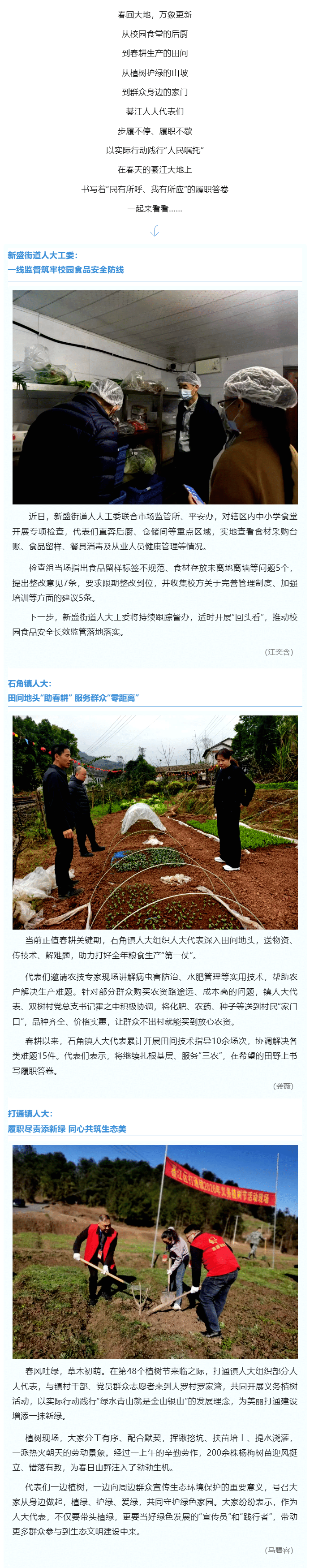 代表主题活动｜綦江人大代表一线履职正当时 不负春光不负民