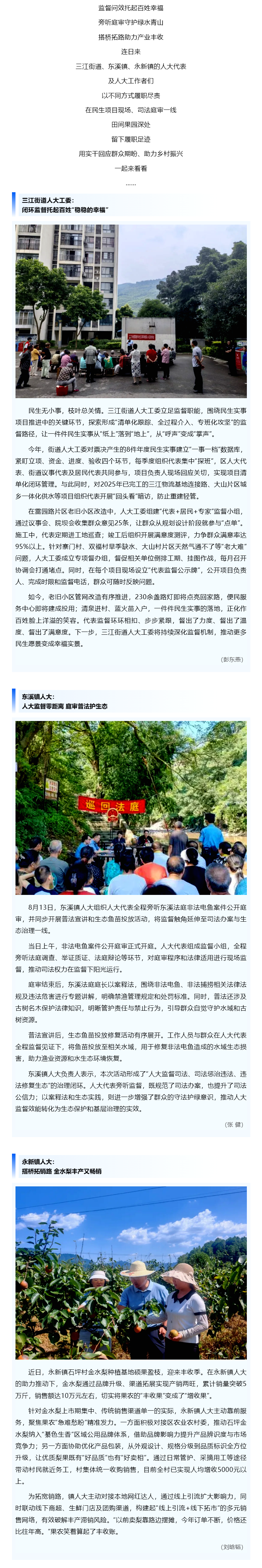 镇街 _ 綦江：督实事、护生态、助畅销——人大代表履职在一线